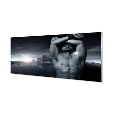 Panel szklany do Kuchni Mężczyzna na tle Gór