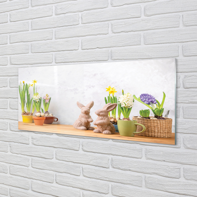 Szklany Panel Kwiaty króliki