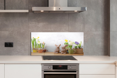 Szklany Panel Wiosenne Kwiaty i Zajączki