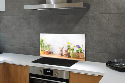 Szklany Panel Wiosenne Kwiaty i Zajączki