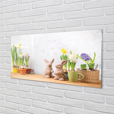 Szklany Panel Kwiaty króliki