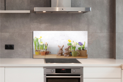 Szklany Panel Wiosenne Kwiaty i Zajączki