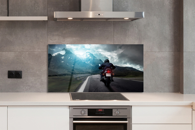 Szkło do Kuchni na Ścianę Motocyklista na Górskiej Trasie