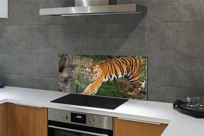 Panel szklany do Kuchni Tygrys wśród Leśnej Roślinności