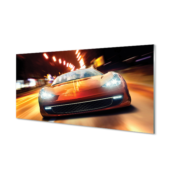 Panel szklany do Kuchni Sportowe Auto w Nocnym Mieście