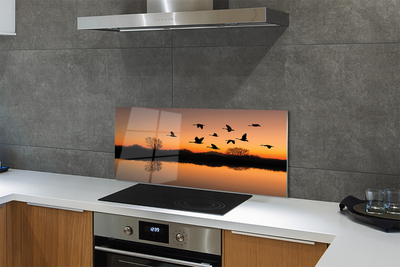 Szkło do Kuchni na Ścianę Lot Ptaków o Zachodzie Słońca