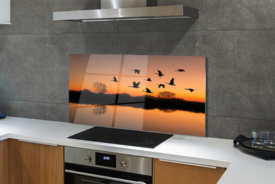 Szkło do Kuchni na Ścianę Lot Ptaków o Zachodzie Słońca