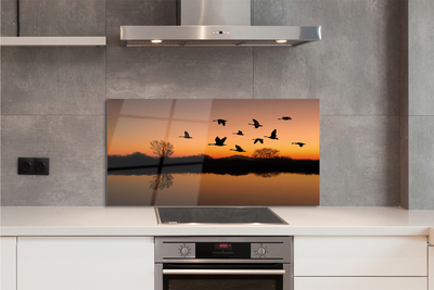 Szkło do Kuchni na Ścianę Lot Ptaków o Zachodzie Słońca