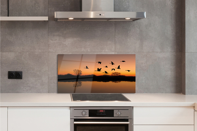 Szkło do Kuchni na Ścianę Lot Ptaków o Zachodzie Słońca