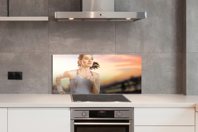 Szkło do Kuchni na Ścianę Kobieta na tle Nieba