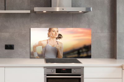 Szkło do Kuchni na Ścianę Kobieta na tle Nieba