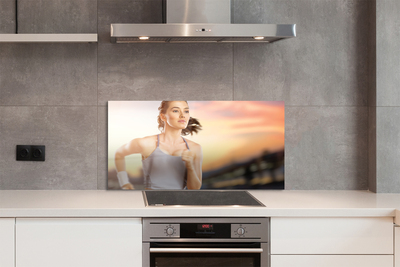 Szkło do Kuchni na Ścianę Kobieta na tle Nieba