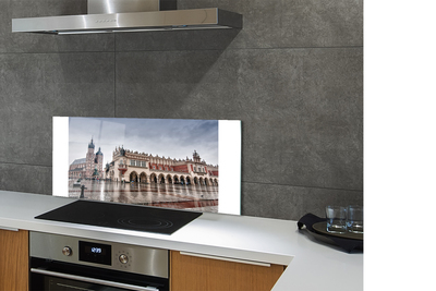 Panel szklany do Kuchni Deszczowy Kraków: Sukiennice i Kościół