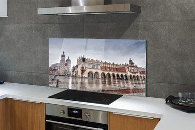 Panel szklany do Kuchni Deszczowy Kraków: Sukiennice i Kościół