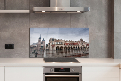 Panel szklany do Kuchni Deszczowy Kraków: Sukiennice i Kościół
