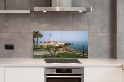 Panel Kuchenny Szklany Latarnia Morska na Skalistym Brzegu