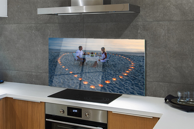 Panel szklany do Kuchni Serce ze Świeczek nad Brzegiem Morza