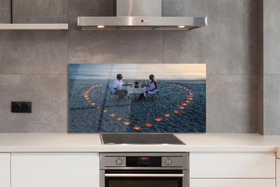 Panel szklany do Kuchni Serce ze Świeczek nad Brzegiem Morza