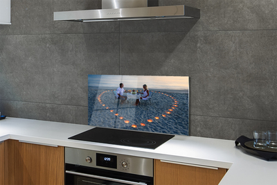 Panel szklany do Kuchni Serce ze Świeczek nad Brzegiem Morza