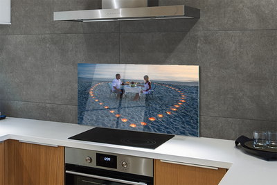 Panel szklany do Kuchni Serce ze Świeczek nad Brzegiem Morza