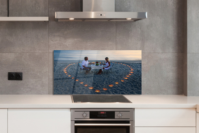 Panel szklany do Kuchni Serce ze Świeczek nad Brzegiem Morza