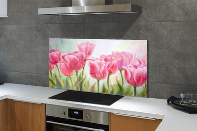Szkło Ozdobne do Kuchni Malarski Obraz Tulipanów
