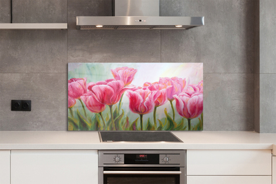 Szkło Ozdobne do Kuchni Malarski Obraz Tulipanów