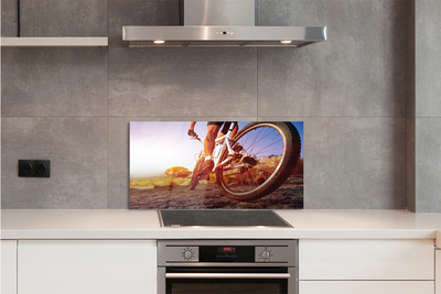 Panel szklany do Kuchni Rower na Górskiej Drodze o Zachodzie