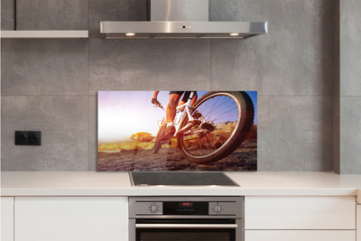 Panel szklany do Kuchni Rower na Górskiej Drodze o Zachodzie