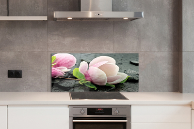 Szklany Panel Kwiat Magnolii na Kamieniach