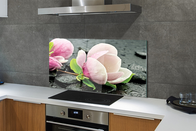 Szklany Panel Kwiat Magnolii na Kamieniach