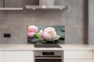 Szklany Panel Kwiat Magnolii na Kamieniach