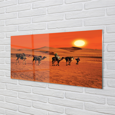 Szklany Panel Wielbłądy ludzie pustynia słońce niebo