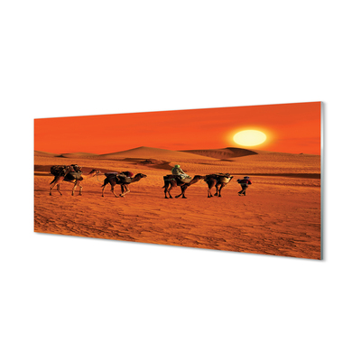Szklany Panel Wielbłądy ludzie pustynia słońce niebo