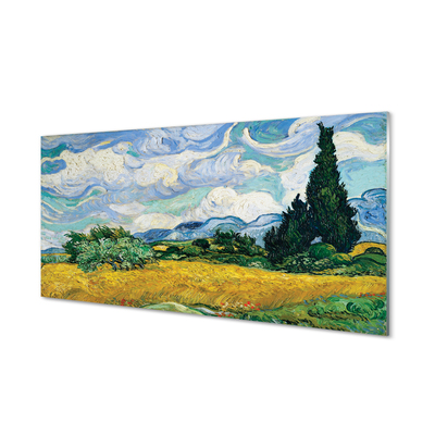 Szklany Panel Pole Pszenicy z Cyprysami - Van Gogh