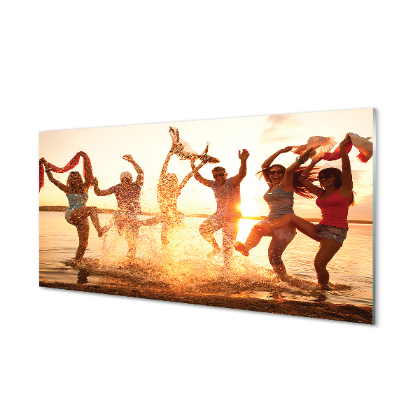 Szkło do Kuchni na Ścianę Ludzie nad Brzegiem Morza o Zachodzie