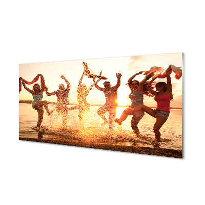 Szkło do Kuchni na Ścianę Ludzie nad Brzegiem Morza o Zachodzie