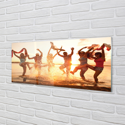 Szkło do Kuchni na Ścianę Ludzie nad Brzegiem Morza o Zachodzie