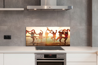 Szkło do Kuchni na Ścianę Ludzie nad Brzegiem Morza o Zachodzie