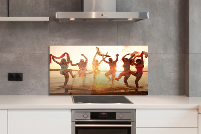 Szkło do Kuchni na Ścianę Ludzie nad Brzegiem Morza o Zachodzie