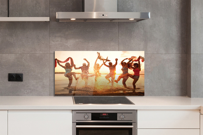 Szkło do Kuchni na Ścianę Ludzie nad Brzegiem Morza o Zachodzie