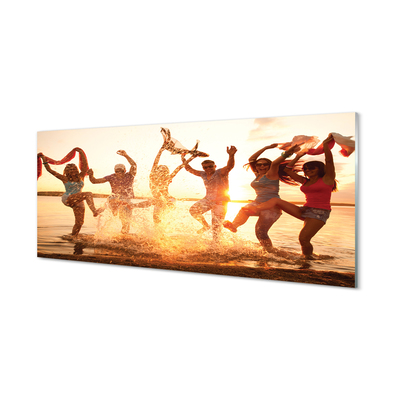 Szkło do Kuchni na Ścianę Ludzie nad Brzegiem Morza o Zachodzie