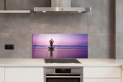 Szkło do Kuchni na Ścianę Kobieta Ćwicząca Jogę nad Morzem