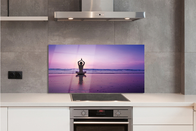 Szkło do Kuchni na Ścianę Kobieta Ćwicząca Jogę nad Morzem