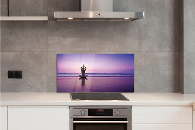 Szkło do Kuchni na Ścianę Kobieta Ćwicząca Jogę nad Morzem