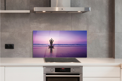 Szkło do Kuchni na Ścianę Kobieta Ćwicząca Jogę nad Morzem