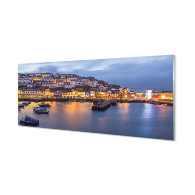 Szklany Panel Nocny Port ze Statkiem