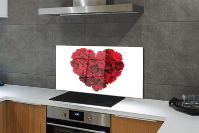 Szklany Panel Serce z Czerwonych Róż