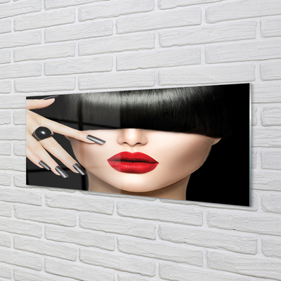 Panel nad Blat Kuchenny Kobieta z Grzywką i Czerwonymi Ustami