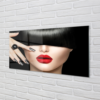 Panel nad Blat Kuchenny Kobieta z Grzywką i Czerwonymi Ustami